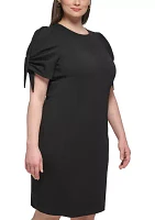 Plus Short Sleeve Crew Neck Solid Sheath Dress