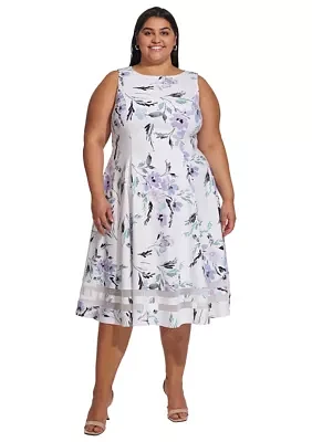 Plus Sleeveless Floral Print Fit and Flare Dress