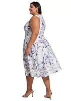 Plus Sleeveless Floral Print Fit and Flare Dress