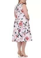 Plus Sleeveless Floral Scuba Crepe Fit and Flare Dress