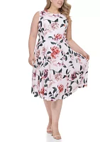 Plus Sleeveless Floral Scuba Crepe Fit and Flare Dress