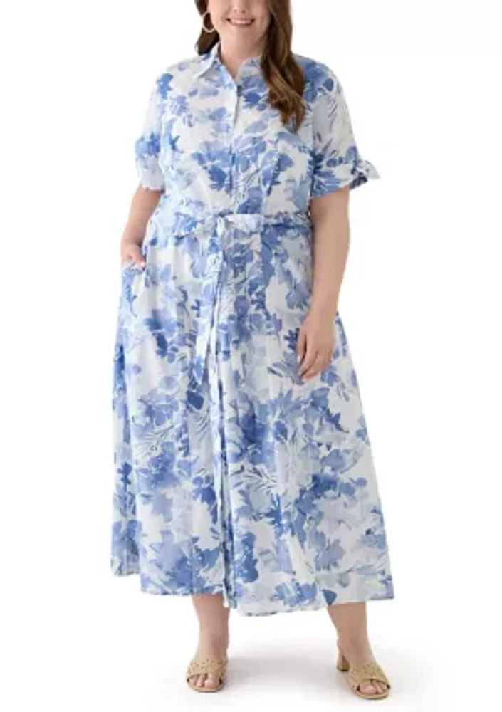 Plus Floral Printed Fit and Flare Maxi Dress
