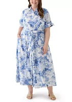 Plus Floral Printed Fit and Flare Maxi Dress