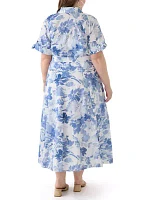 Plus Floral Printed Fit and Flare Maxi Dress