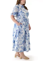Plus Floral Printed Fit and Flare Maxi Dress