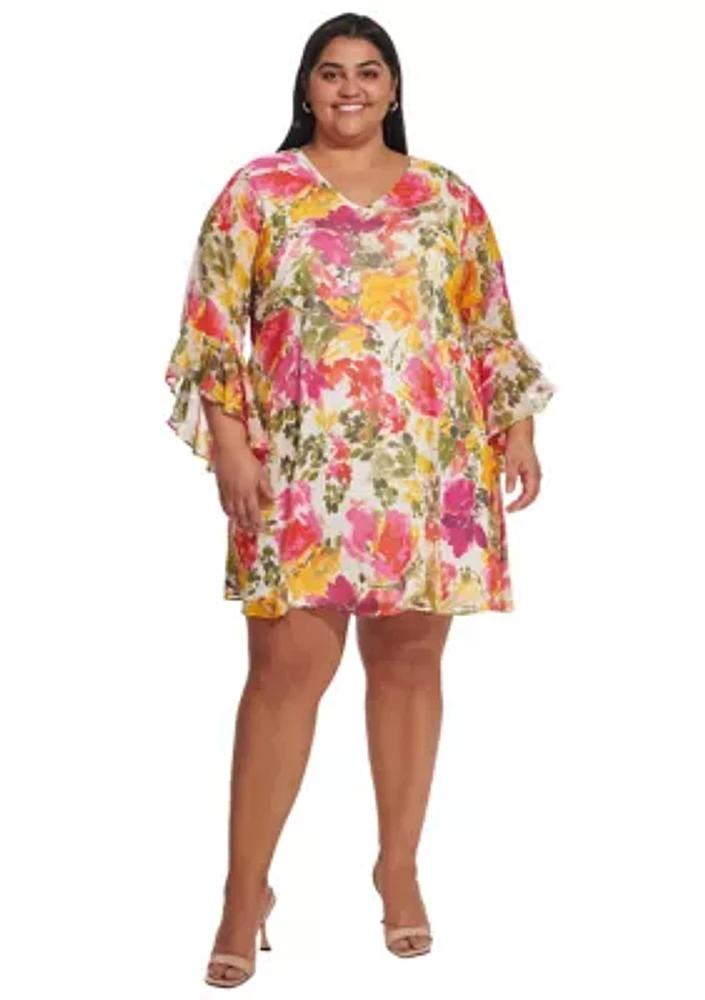 Plus Bell Sleeve Floral A-Line Dress