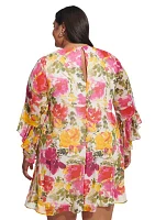 Plus Bell Sleeve Floral A-Line Dress