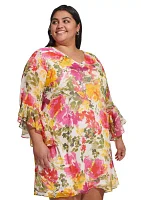 Plus Bell Sleeve Floral A-Line Dress