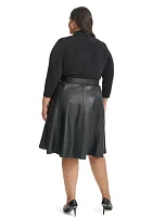 Plus Long Sleeve Solid Belted Fit and Flare Dress