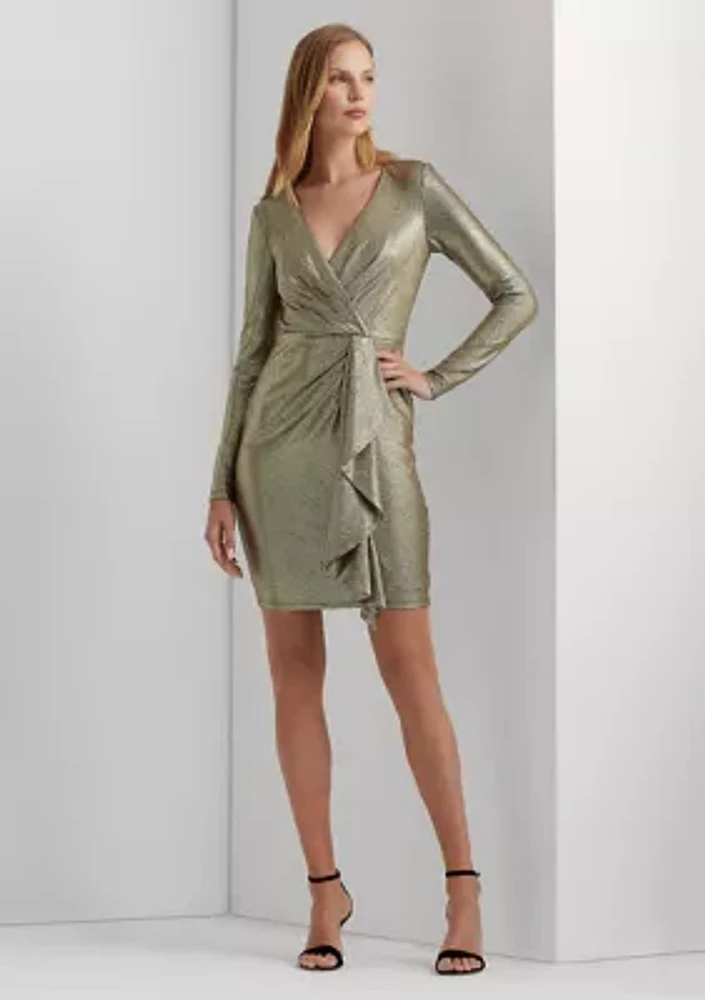 Metallic Knit Surplice Cocktail Dress