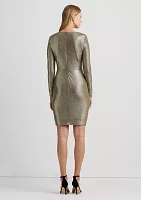 Metallic Knit Surplice Cocktail Dress