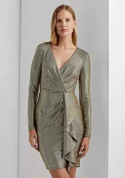 Metallic Knit Surplice Cocktail Dress