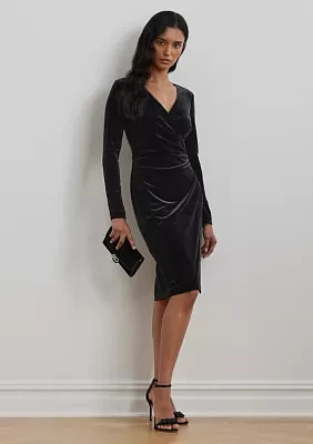 Stretch Velvet Surplice Dress