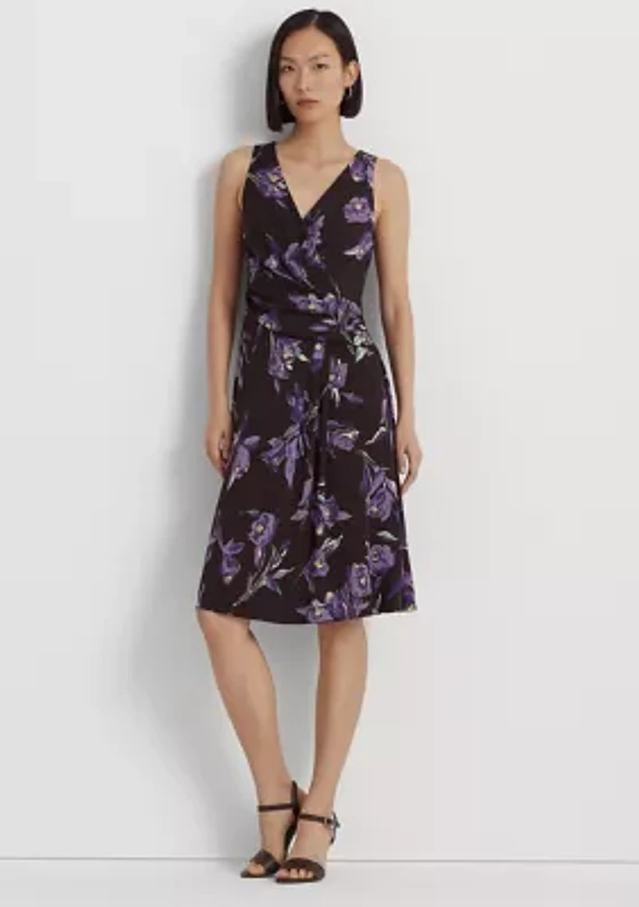 Women's Floral Surplice Jersey Sleeveless Dress