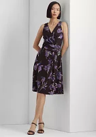 Women's Floral Surplice Jersey Sleeveless Dress