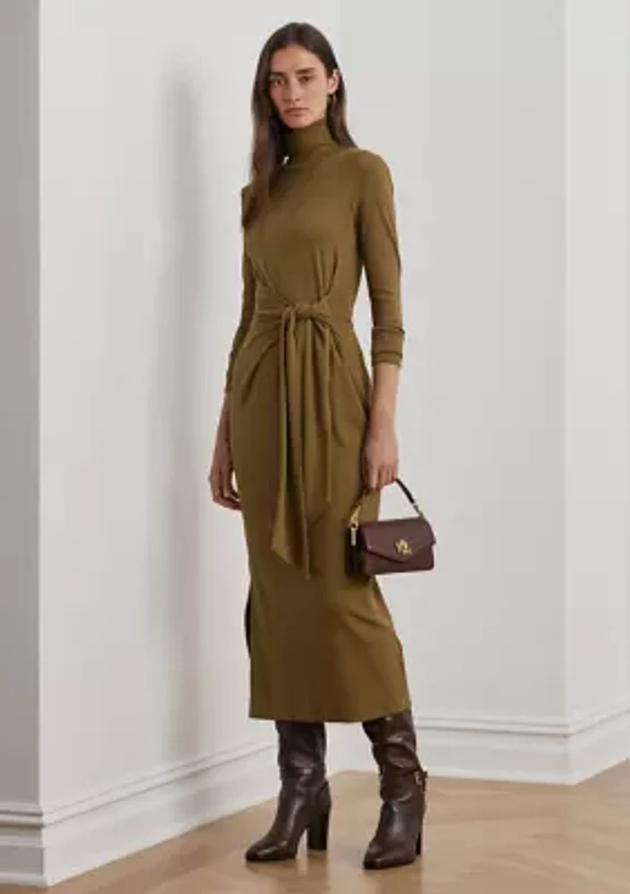 Tie-Front Turtleneck Dress