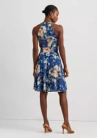 Floral Belted Crepe Sleeveless Dress