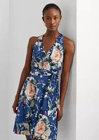 Floral Belted Crepe Sleeveless Dress