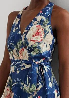 Floral Belted Crepe Sleeveless Dress