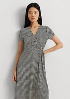 Houndstooth Jersey Surplice Dress