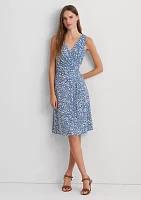 Floral Surplice Jersey Sleeveless Dress