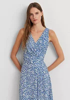 Floral Surplice Jersey Sleeveless Dress