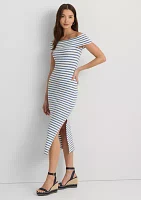 Striped Off the Shoulder Midi Dress