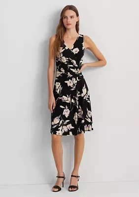 Women's Floral Surplice Jersey Sleeveless Dress