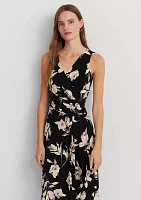 Women's Floral Surplice Jersey Sleeveless Dress