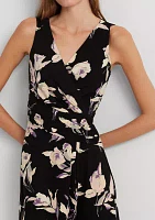 Women's Floral Surplice Jersey Sleeveless Dress