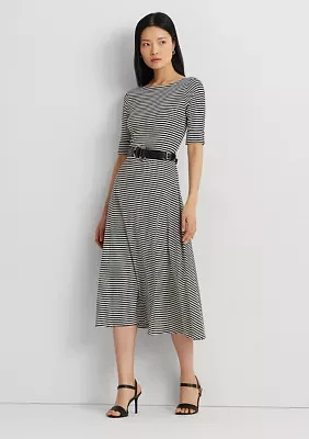 Women's Striped Stretch Cotton Midi Dress