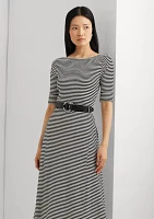 Women's Striped Stretch Cotton Midi Dress