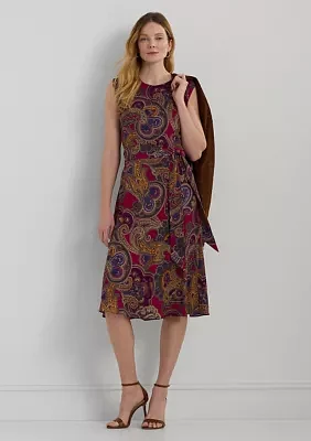 Paisley Belted Bubble Crepe Dress