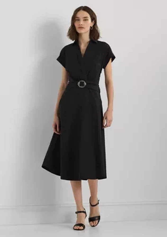 Stretch-Cotton Blend Surplice Dress