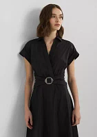 Stretch-Cotton Blend Surplice Dress