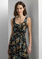 Women's Floral Belted Crepe Sleeveless Dress