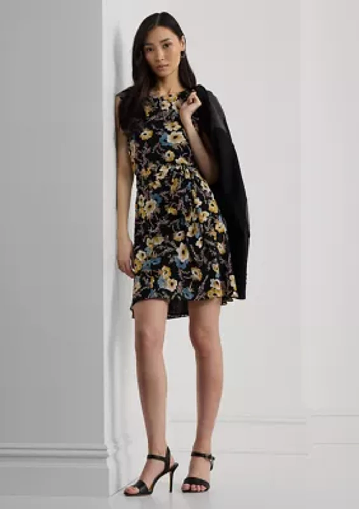 Women's Floral Bubble Crepe Cap-Sleeve Dress