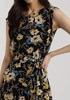 Women's Floral Bubble Crepe Cap-Sleeve Dress