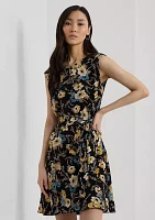 Women's Floral Bubble Crepe Cap-Sleeve Dress