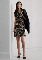 Women's Floral Bubble Crepe Cap-Sleeve Dress