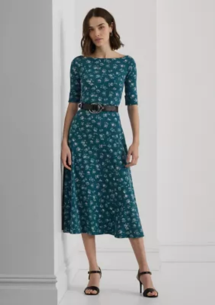 Women's Floral Stretch Cotton Midi Dress