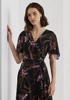 Print Belted Crinkle Georgette Dress