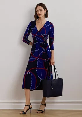 Rope Print Surplice Stretch Jersey Dress