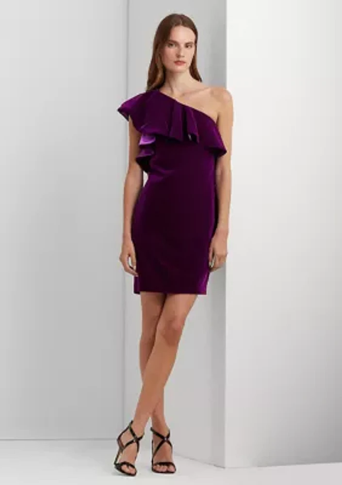 Ruffle Trim Velvet Cocktail Dress