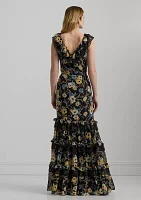 Women's Floral Ruffle-Trim Georgette Gown