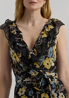 Women's Floral Ruffle-Trim Georgette Gown