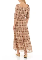 Women's Puff Sleeve Plaid Maxi Dress