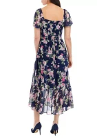 Women's Short Sleeve Floral Print Chiffon Midi Dress