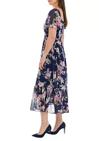 Women's Short Sleeve Floral Print Chiffon Midi Dress