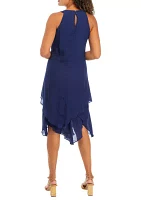 Women's Sleeveless Crew Neck Solid Gauze A-Line Dress